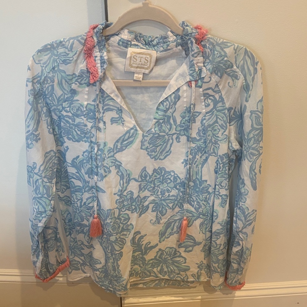 Sail to Sable Blue and Pink Floral Blouse